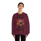In Rock We Trust Skull with Flaming Wings Crewneck Sweatshirt | Rock Music Tee