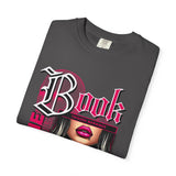 Baddie Book Graphic T-Shirt | Gothic Lip Art, Reading Girl Design