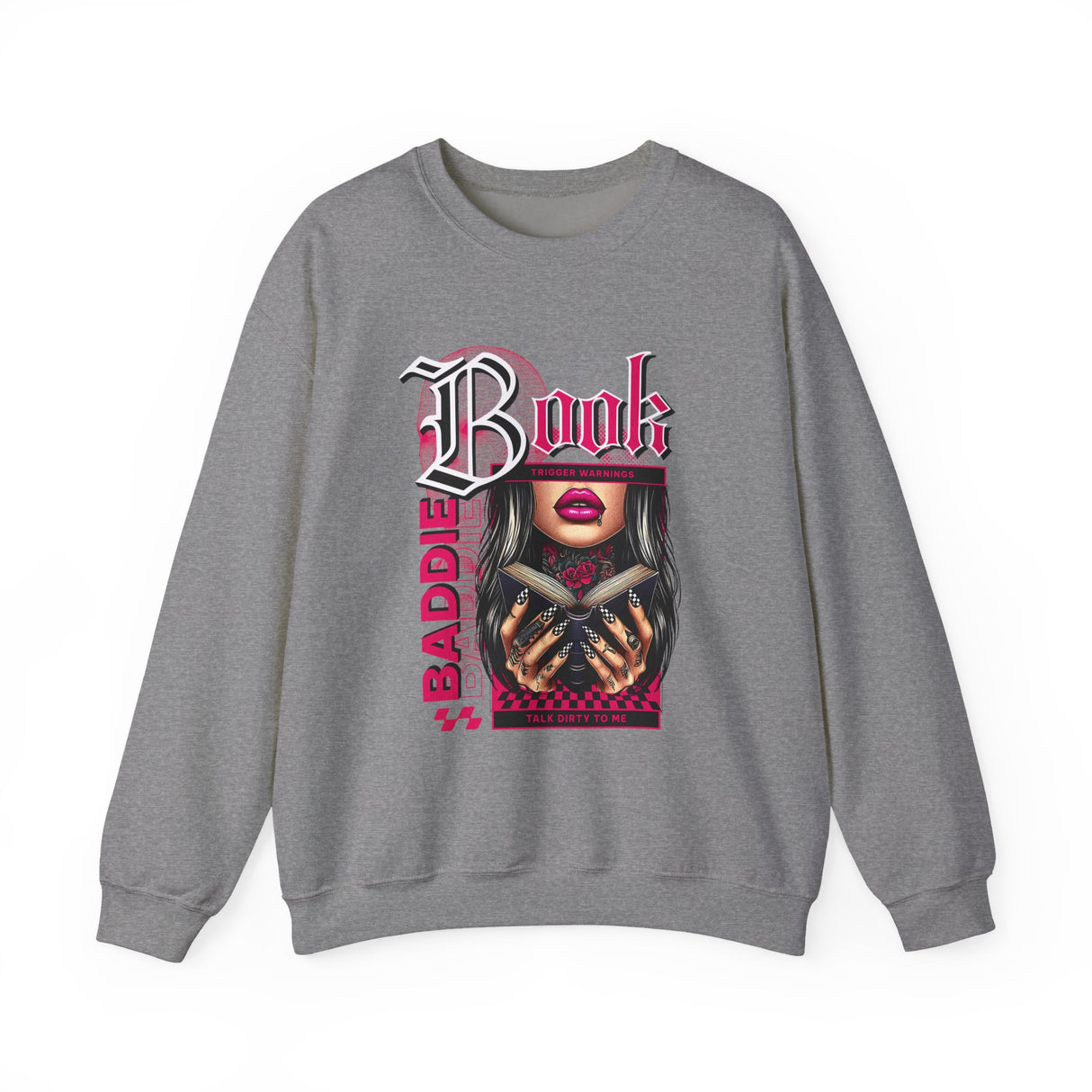 Baddie Book Graphic Sweatshirt | Gothic Pink Lips, Hand Tattoo Illustration