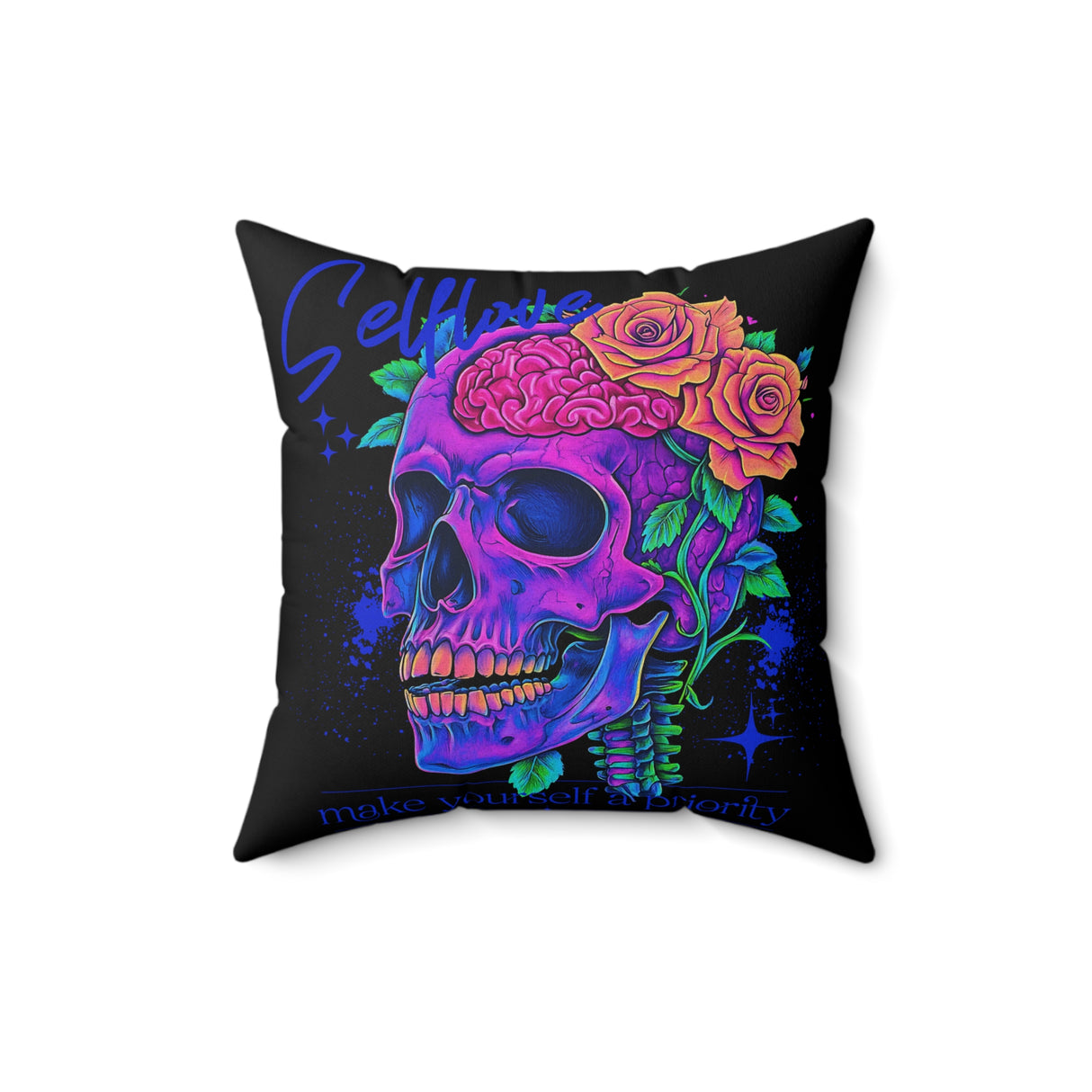 Colorful Skull Decor Pillow - 'Selfless: Make Your Life Extraordinary'