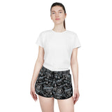 Women's Relaxed Skull Print Shorts - Metal Mama Goth Inspired