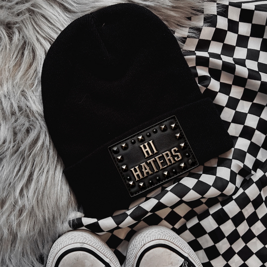 Haters Faux Patch Black or Neon Pink Beanie