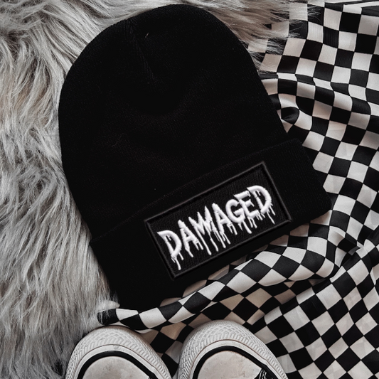 Damaged Faux Patch Black or Neon Pink Beanie