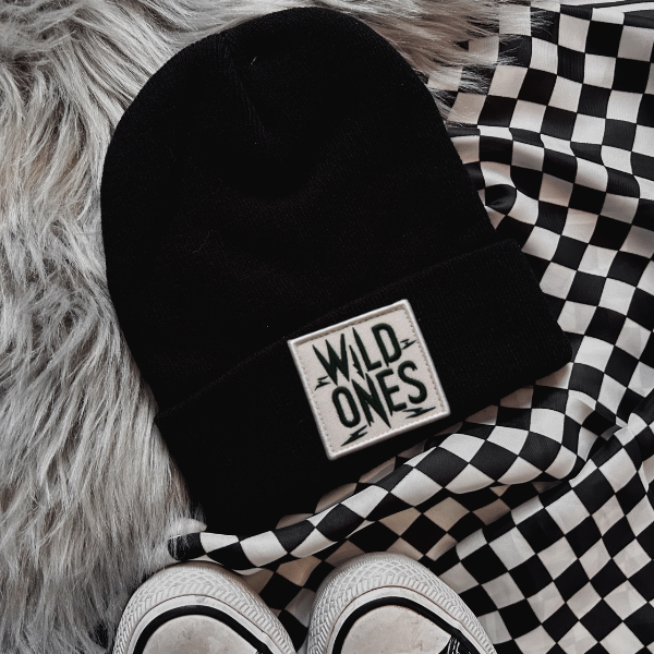 Wild Ones Faux Patch Black or Neon Pink Beanie