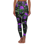 Gothic Floral Women's Yoga Pants, Skull Pattern Activewear, Festival Leggings, Unique Fitness Apparel, Halloween Costume Bottoms