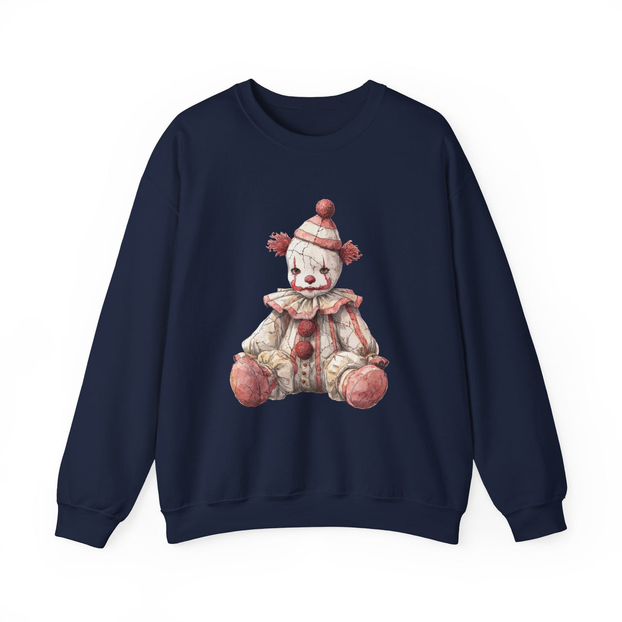 Vintage Rag Doll Clown Sweatshirt | Cute Sitting Clown Illustration