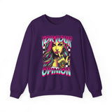 For Your Opinion graphic crewneck, edgy neon girl illustration