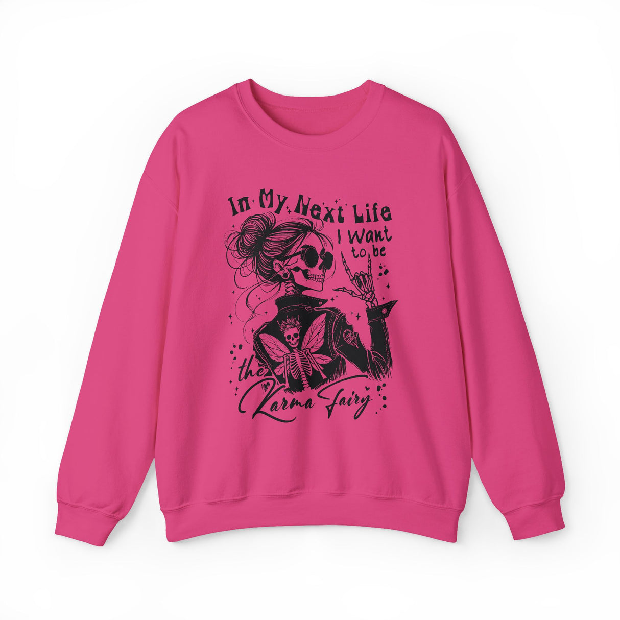 Karma Fairy Skeleton Illustration Crewneck Sweatshirt | Goth Skull Art, Boho Butterfly