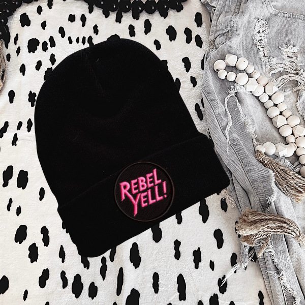 Rebel Yell Faux Patch Black or Neon Pink Beanie