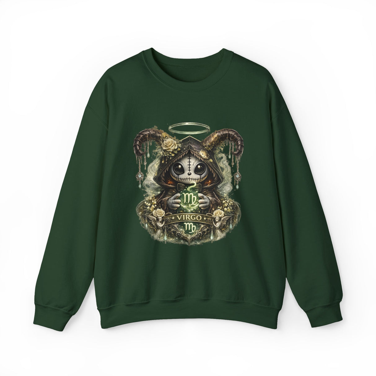 Virgo Gothic Angel Skull Virgo Crewneck Sweatshirt | Astrology Zodiac
