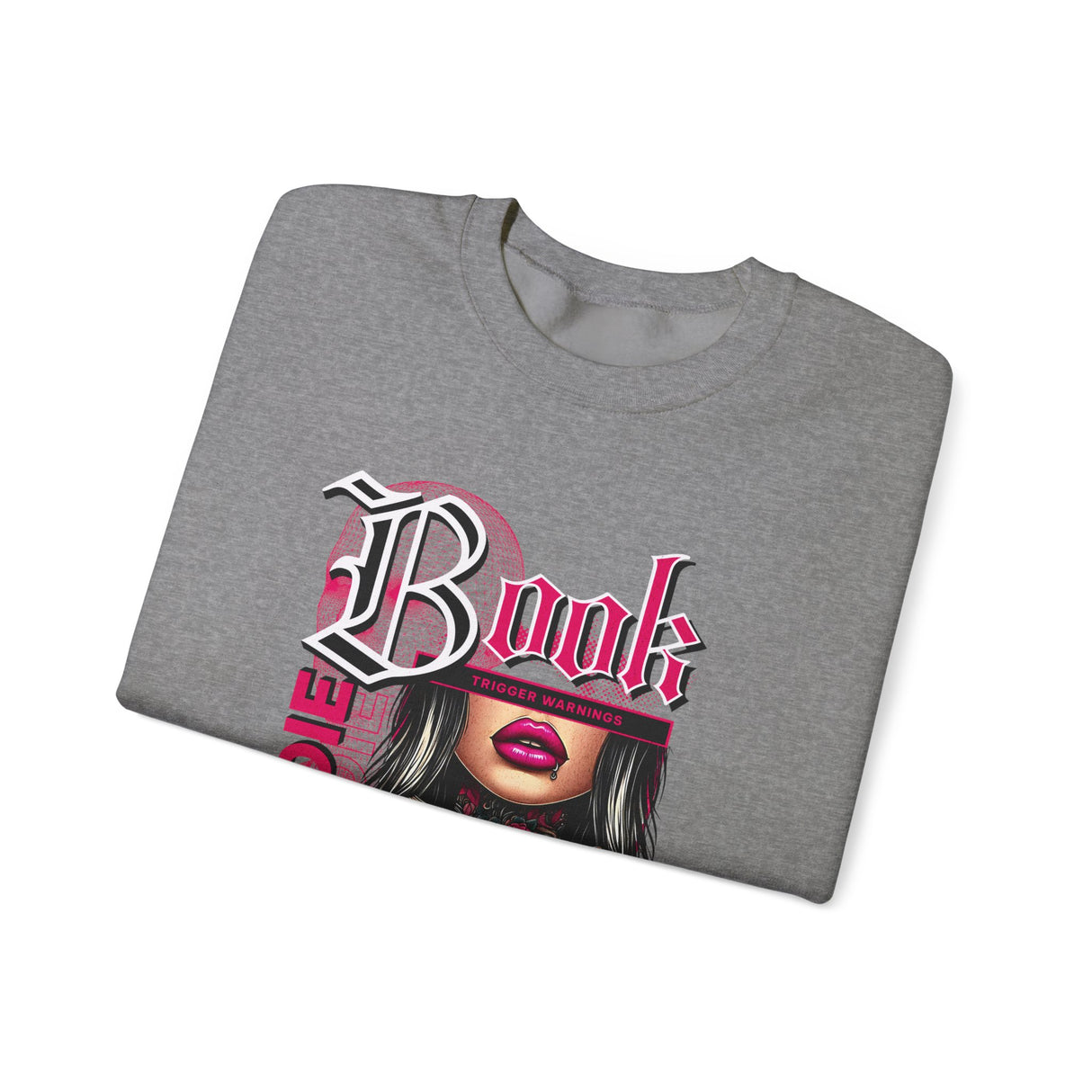 Baddie Book Graphic Sweatshirt | Gothic Pink Lips, Hand Tattoo Illustration