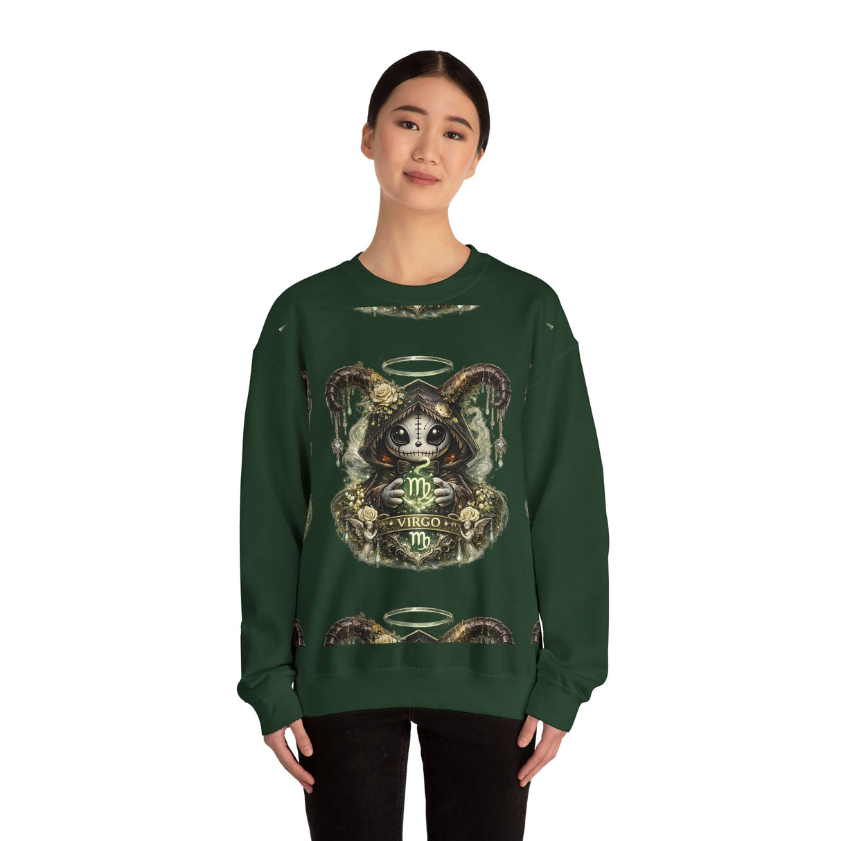 Virgo Gothic Angel Skull Virgo Crewneck Sweatshirt | Astrology Zodiac