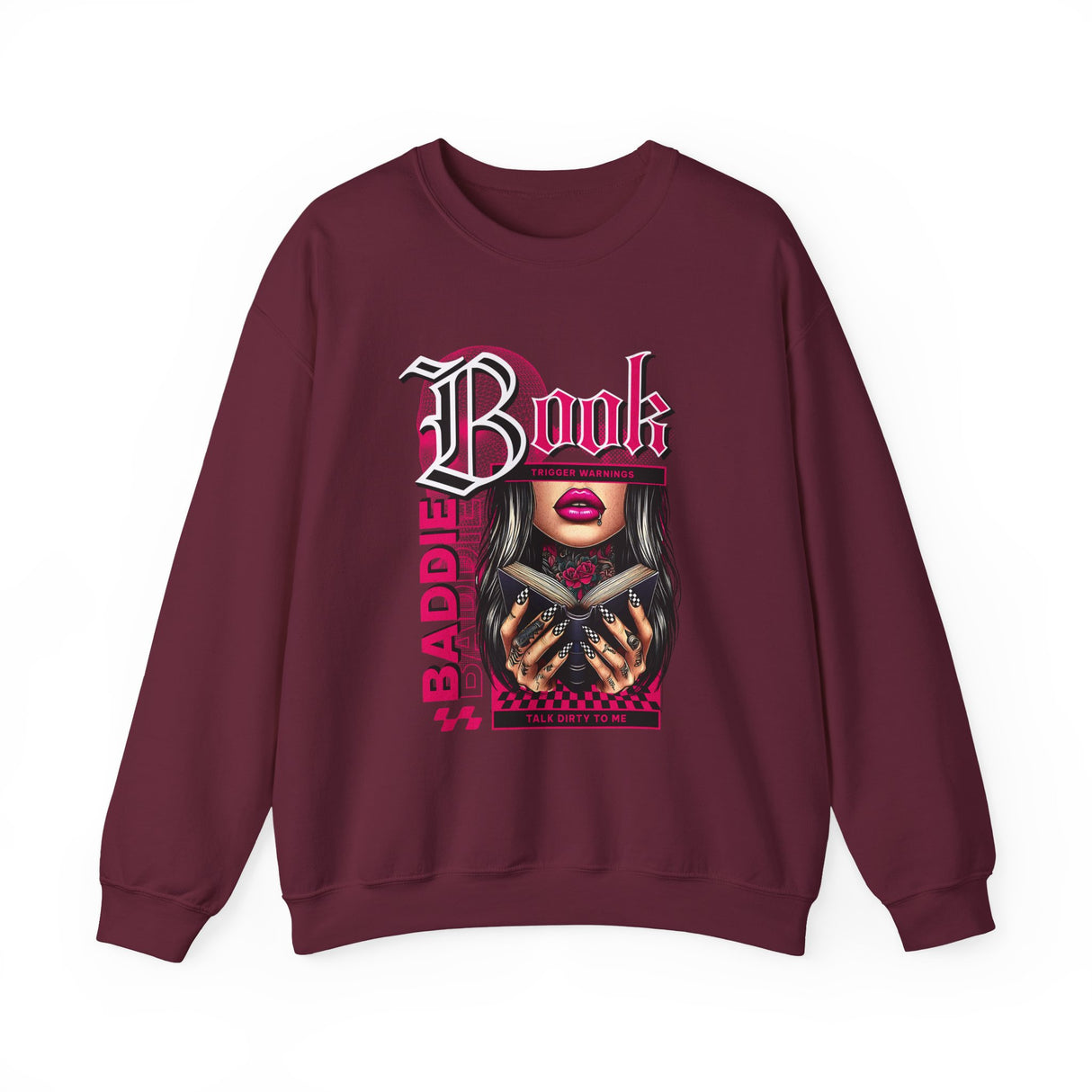 Baddie Book Graphic Sweatshirt | Gothic Pink Lips, Hand Tattoo Illustration