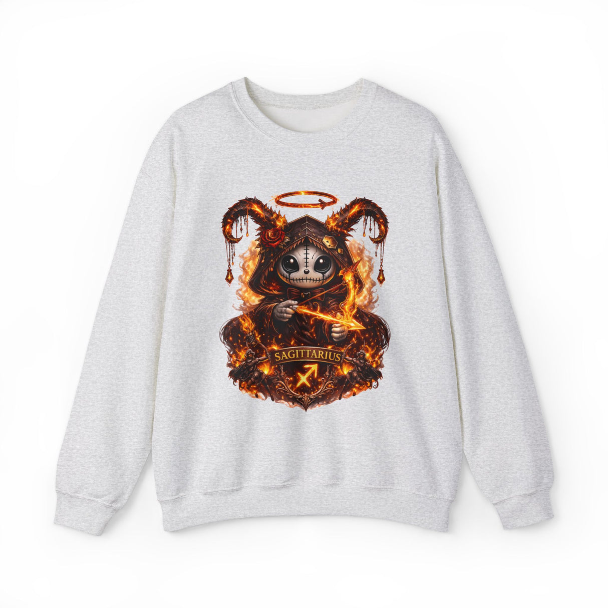 Fiery Sagittarius Ram Skull sweatshirt | Astrology Zodiac Crewneck