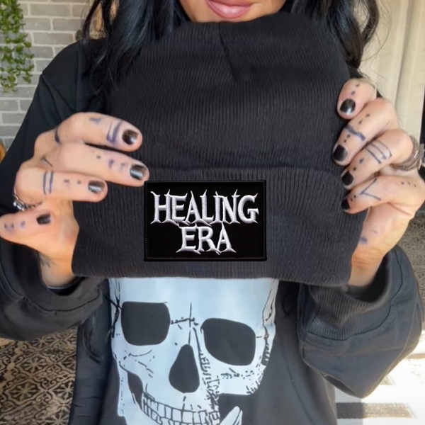 Healing Area Faux Patch Black or Neon Pink Beanie