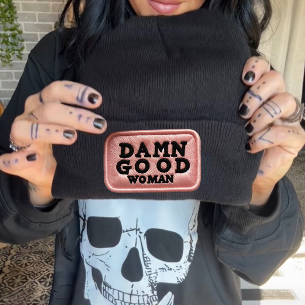 Damn Good Woman Faux Patch Black or Neon Pink Beanie