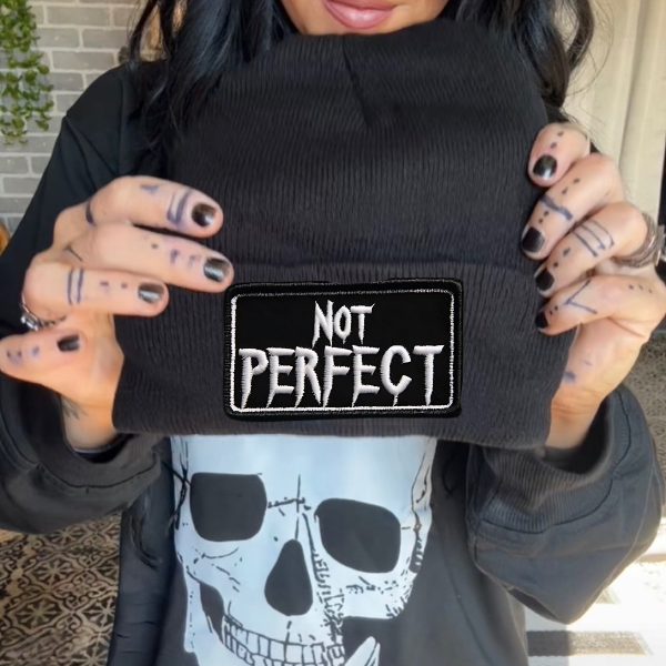 Not Perfect Faux Patch Black or Neon Pink Beanie (Copy)