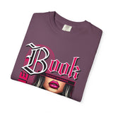 Baddie Book Graphic T-Shirt | Gothic Lip Art, Reading Girl Design