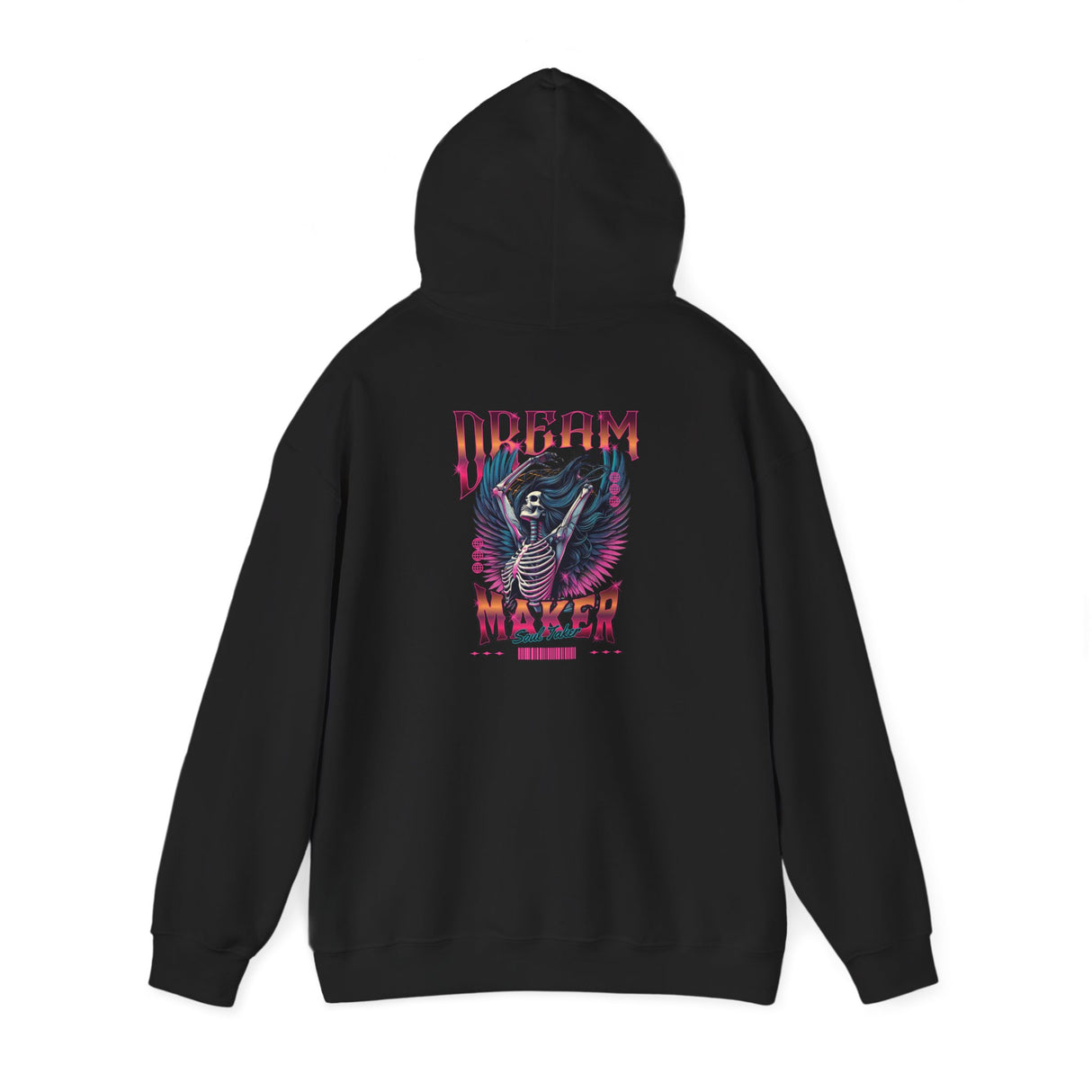Dream Maker Skeleton Angel Hoodie ON THE BACK OF THE HOODIE | Neon Gothic Wings, Retro Vaporwave