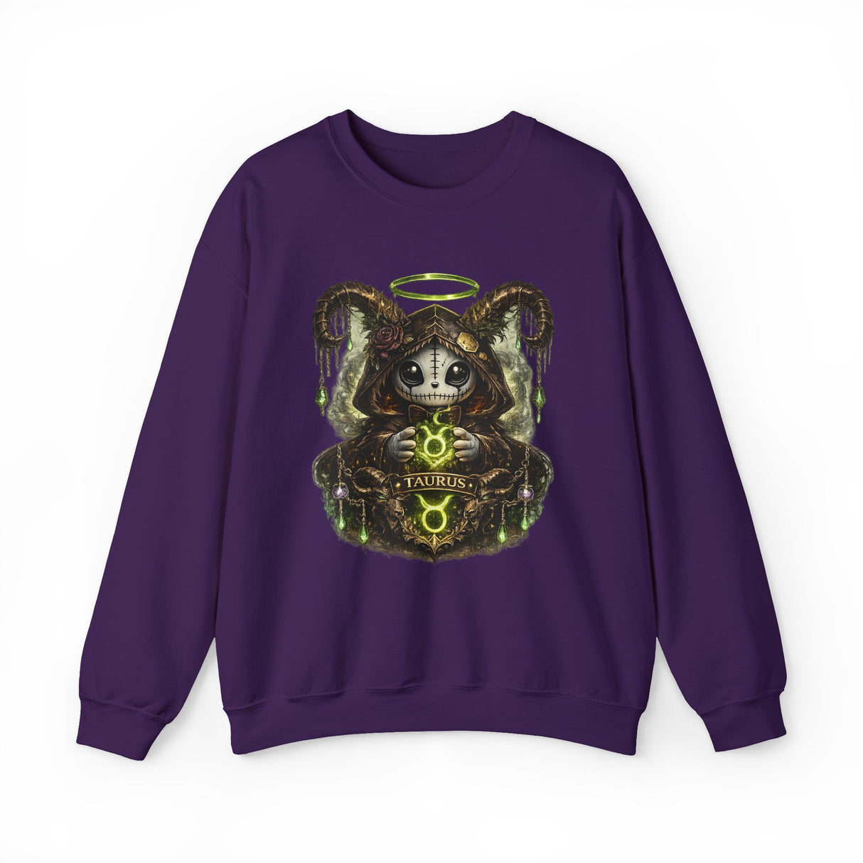 Taurus Dark Cute Goat Spirit Illustration Sweatshirt | Occult, Neon Green Zodiac