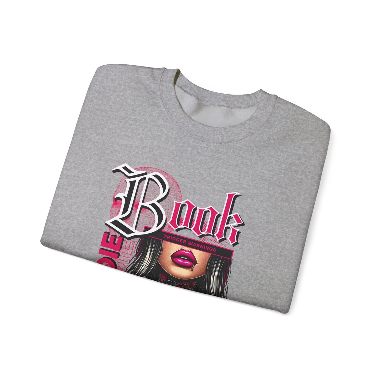 Baddie Book Graphic Sweatshirt | Gothic Pink Lips, Hand Tattoo Illustration