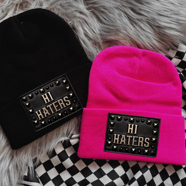 Haters Faux Patch Black or Neon Pink Beanie