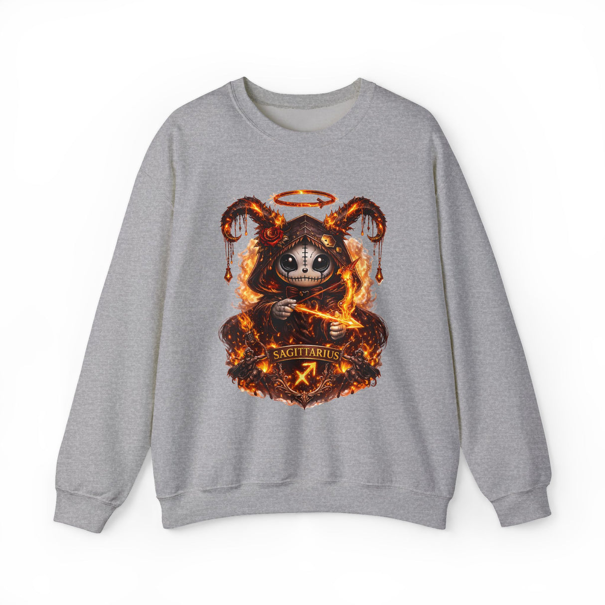 Fiery Sagittarius Ram Skull sweatshirt | Astrology Zodiac Crewneck