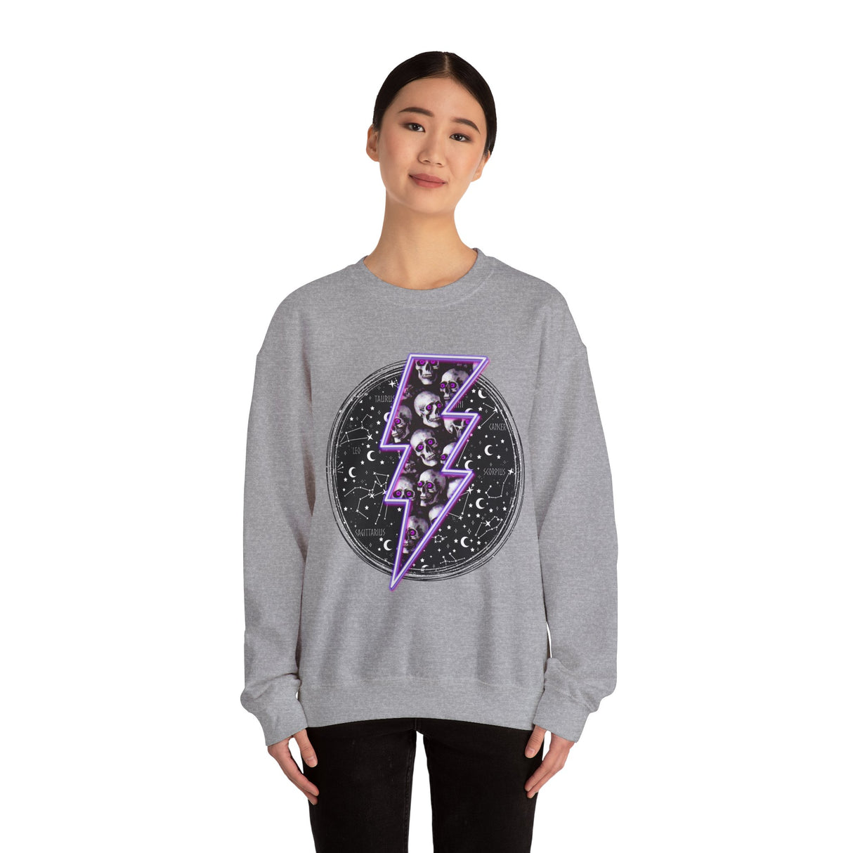 Skull Lightning Bolt Sweatshirt | Gothic Neon Skull Crewneck