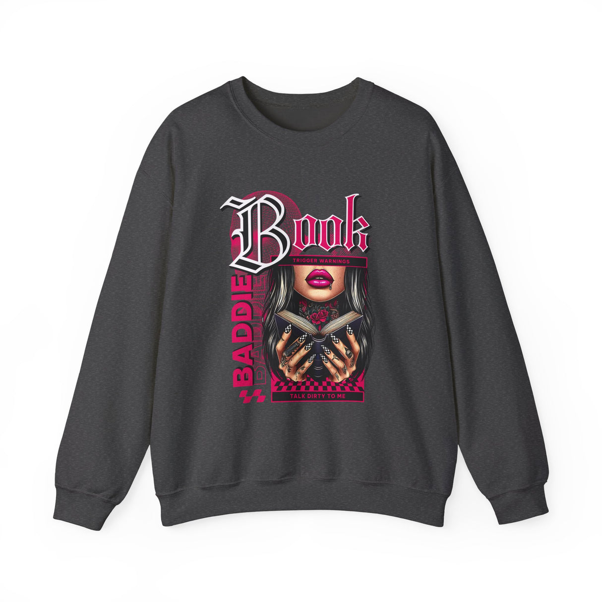 Baddie Book Graphic Sweatshirt | Gothic Pink Lips, Hand Tattoo Illustration