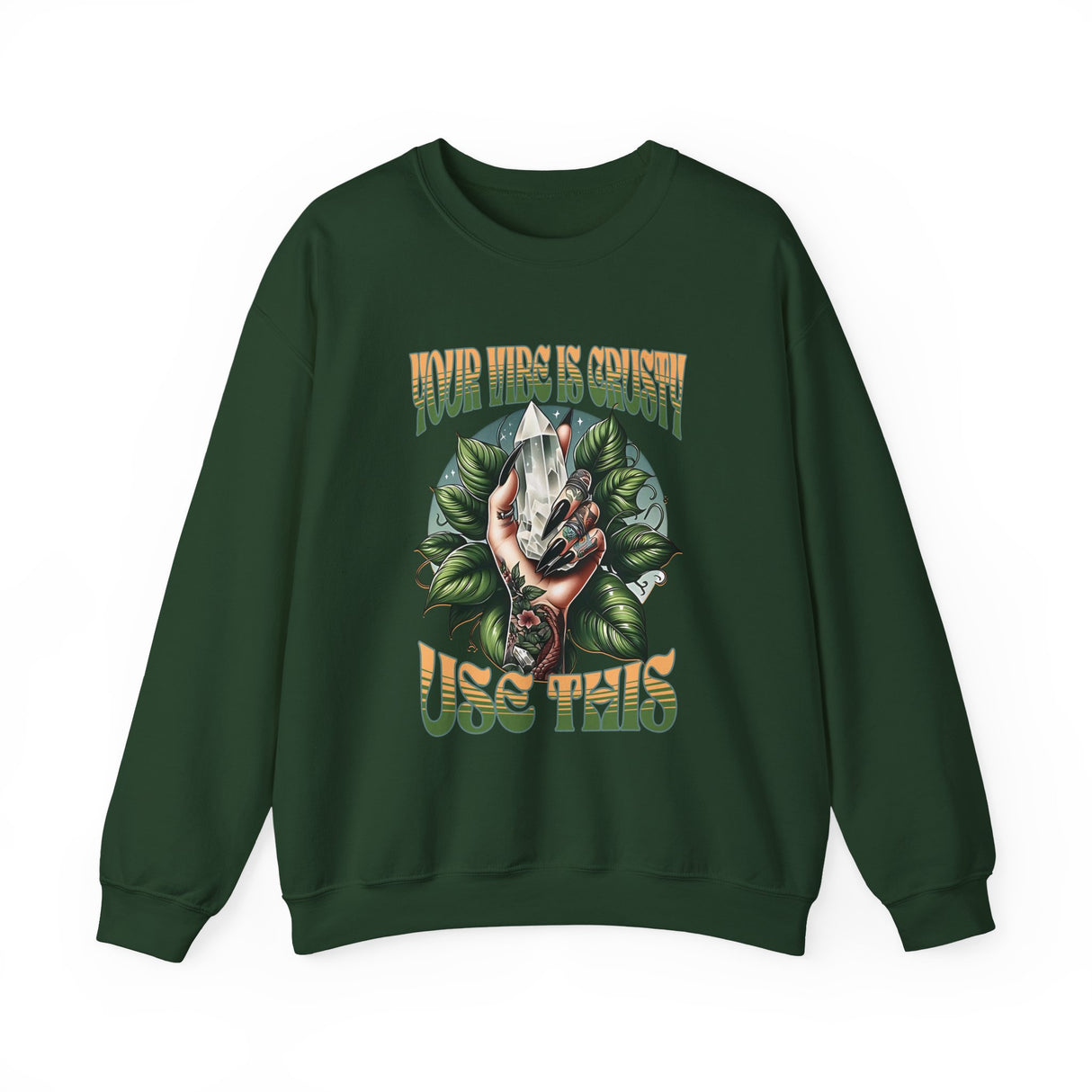Your Vibe is Crusty, Use This Hand Holding Skull and Snake Crewneck Sweatshirt | Gothic Botanical Graphic