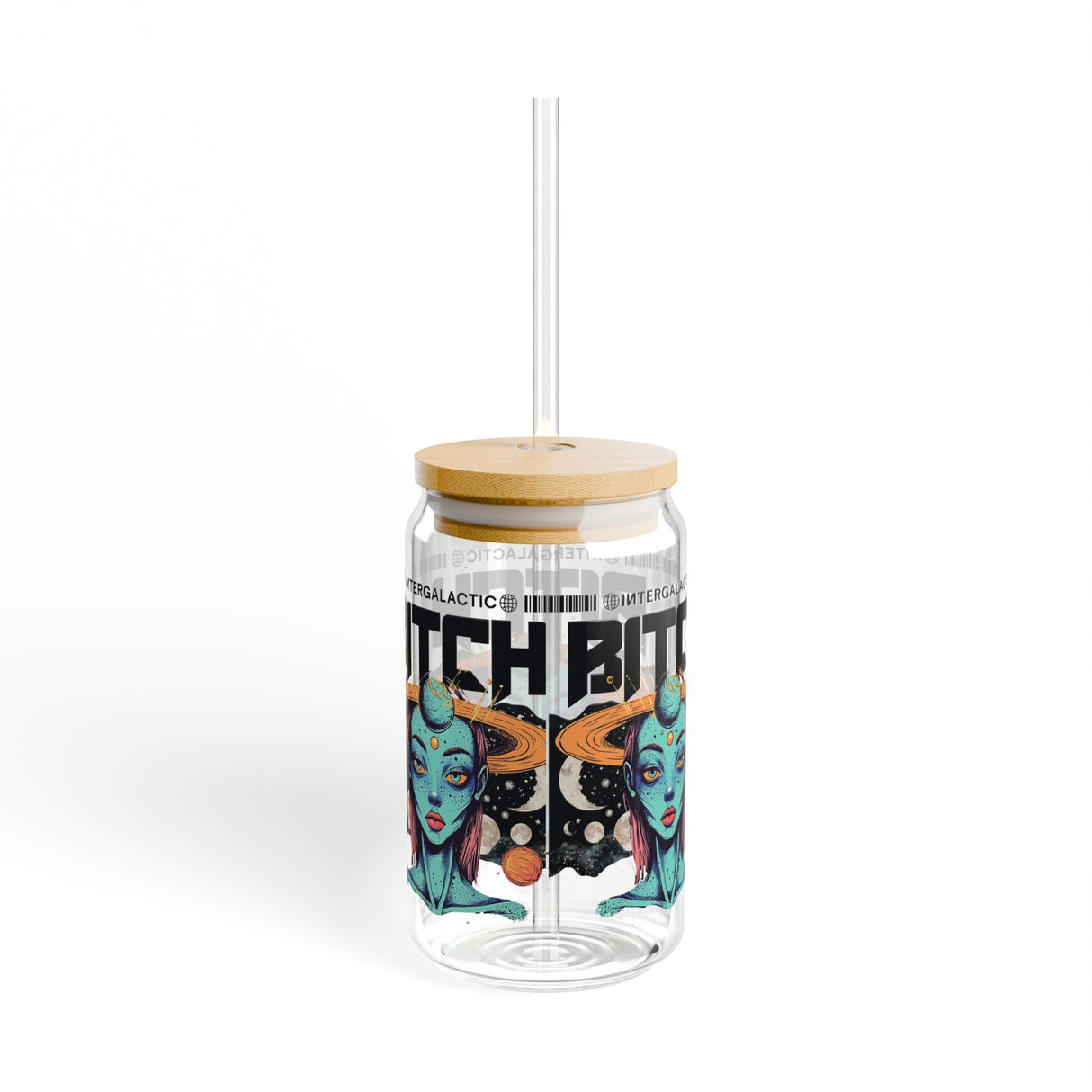INTERGALATIC BITCH - ALIEN INSPIRED - Sipper Glass - 16oz with Tattoo-Inspired Design