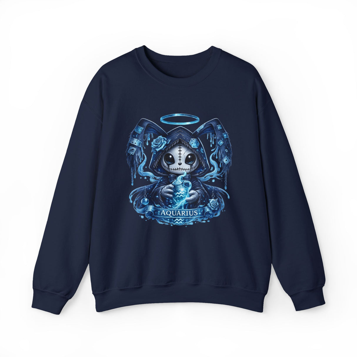 Aquarius Grim Reaper Zodiac Crewneck Sweatshirt | Water Bearer Hoodie Art