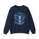 Aquarius Grim Reaper Zodiac Crewneck Sweatshirt | Water Bearer Hoodie Art