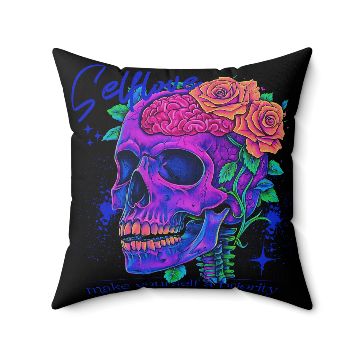 Colorful Skull Decor Pillow - 'Selfless: Make Your Life Extraordinary'