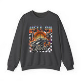 Hell on Wheels car graphic Sweatshirt | retro muscle car, flaming gates, vintage racing