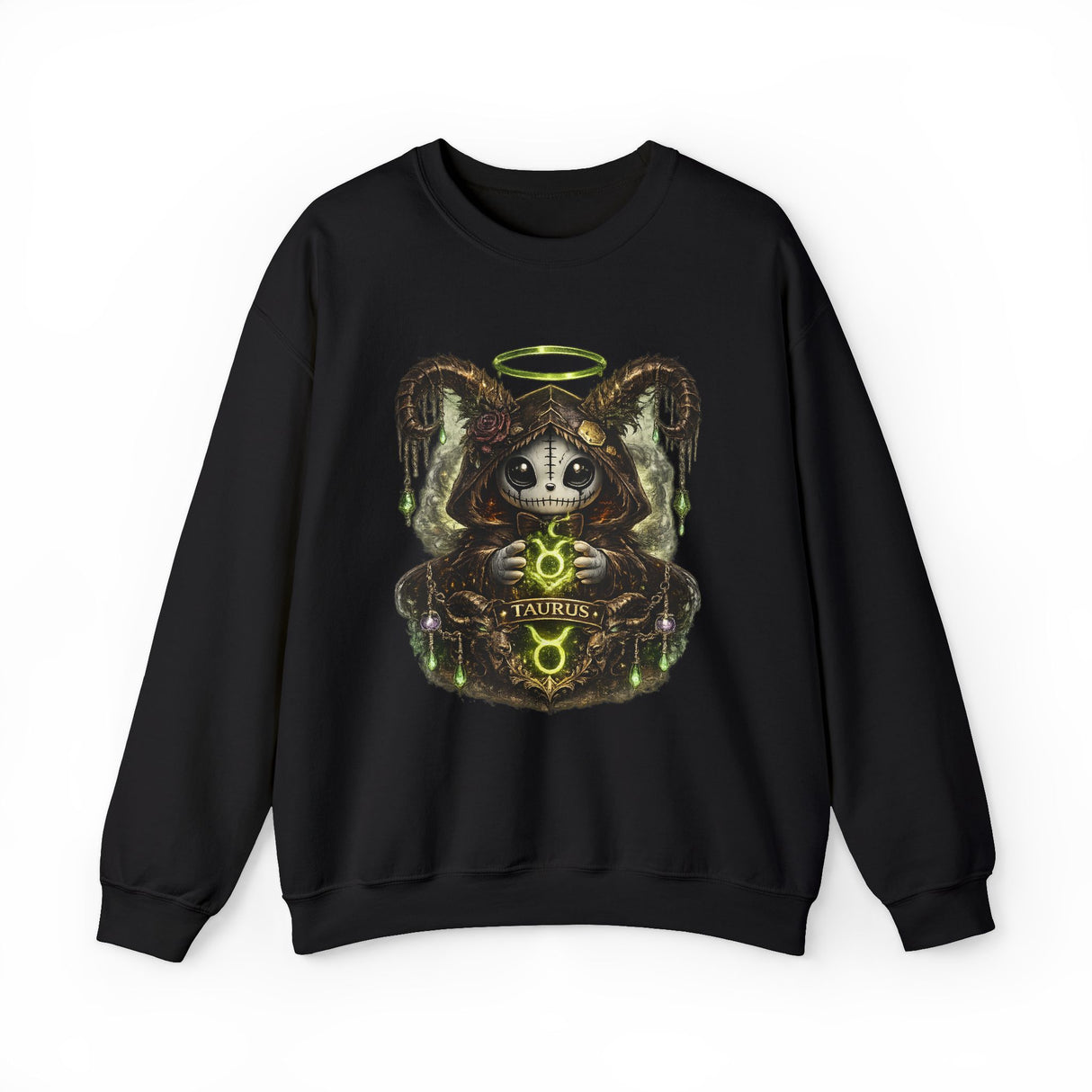 Taurus Dark Cute Goat Spirit Illustration Sweatshirt | Occult, Neon Green Zodiac
