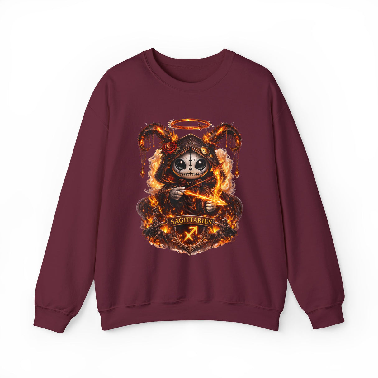 Fiery Sagittarius Ram Skull sweatshirt | Astrology Zodiac Crewneck