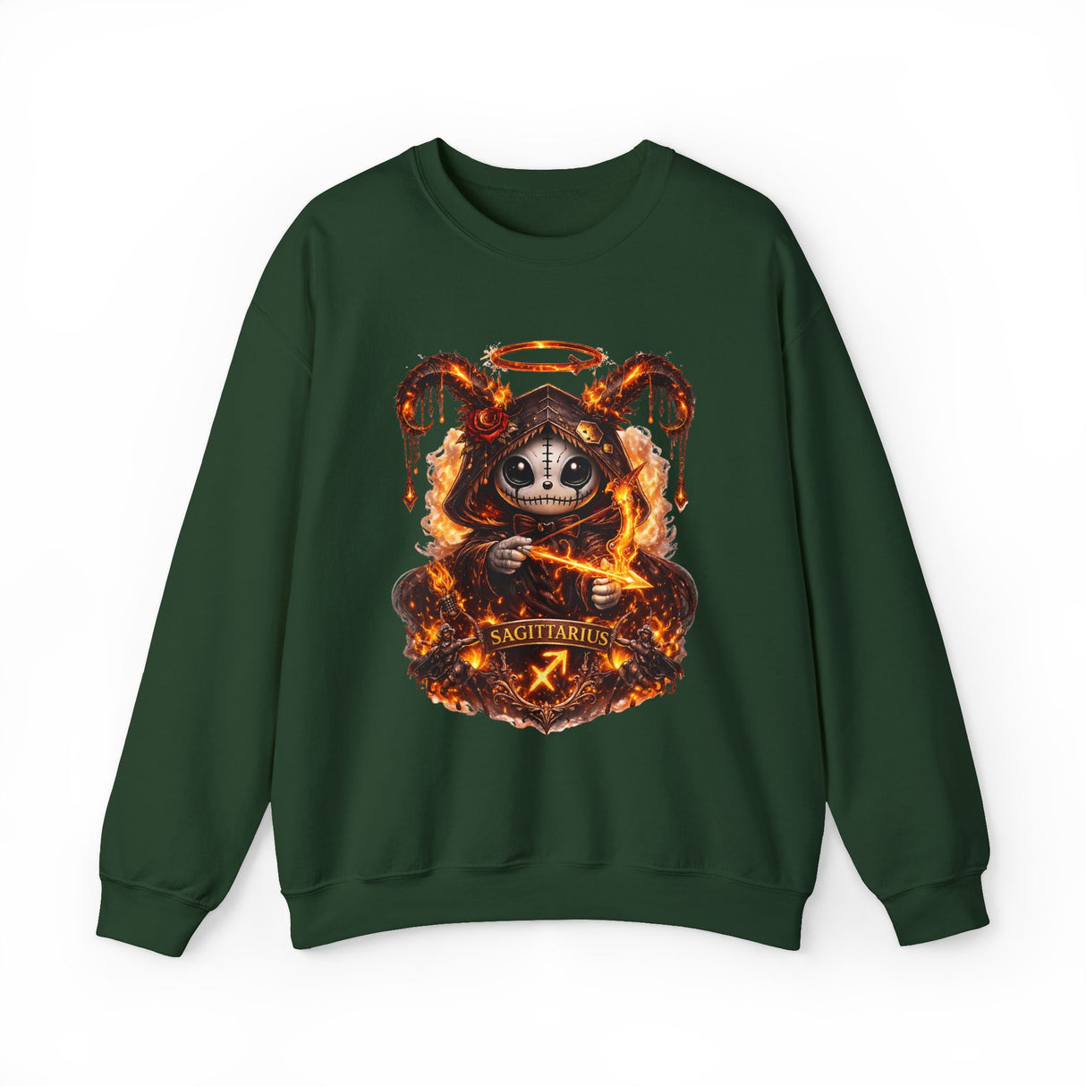 Fiery Sagittarius Ram Skull sweatshirt | Astrology Zodiac Crewneck