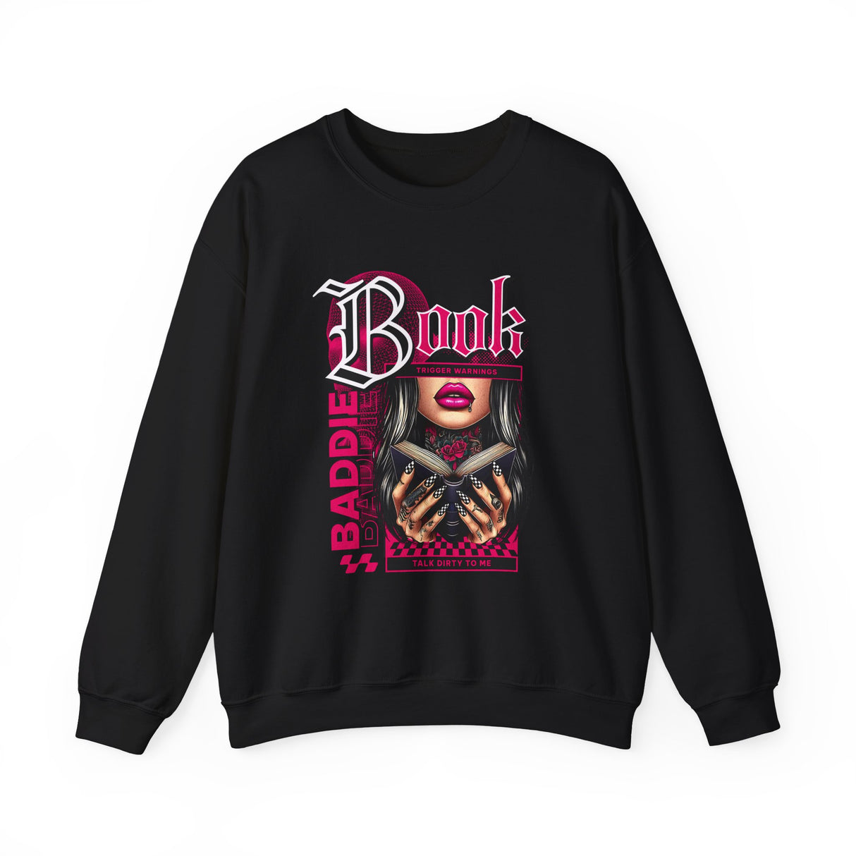 Baddie Book Graphic Sweatshirt | Gothic Pink Lips, Hand Tattoo Illustration