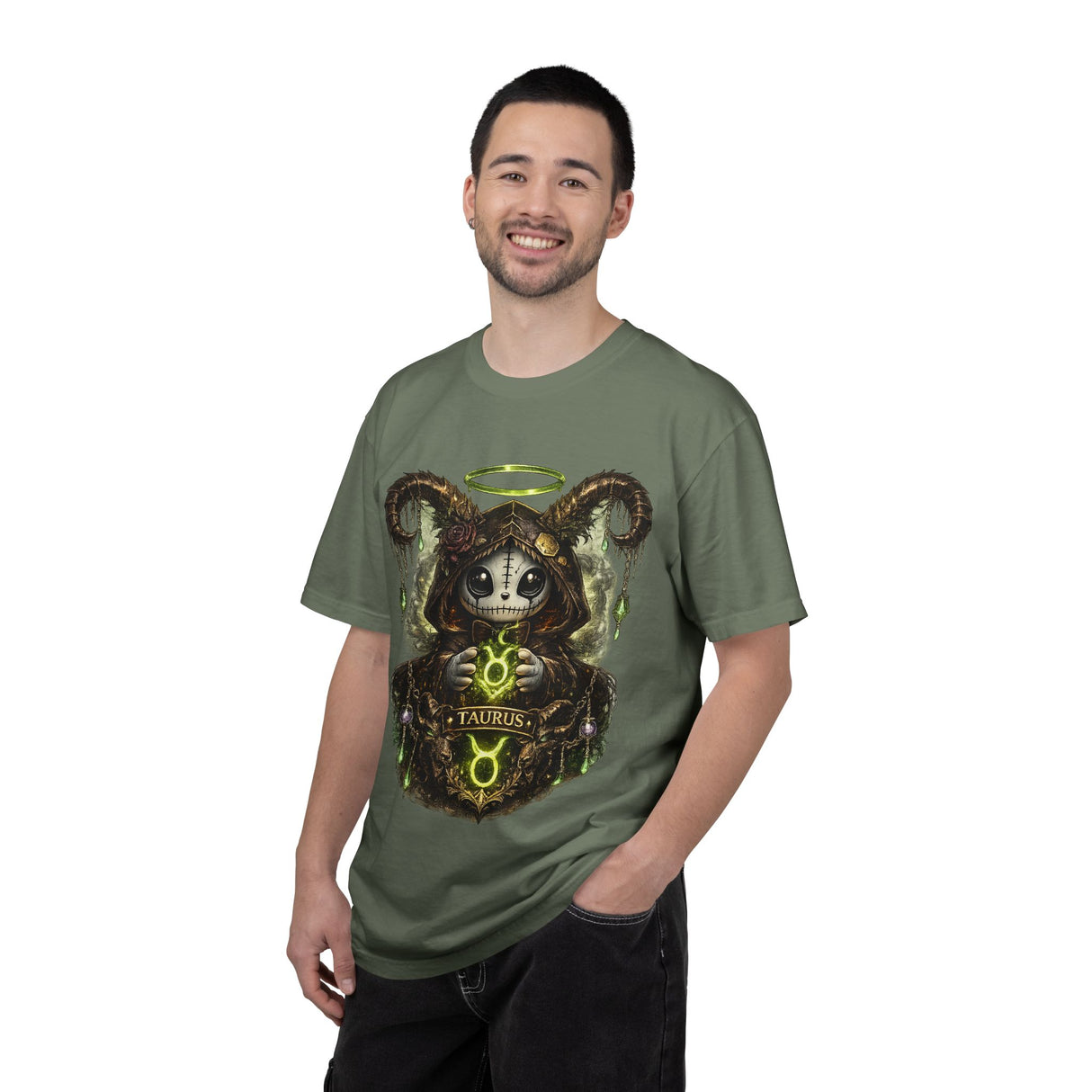 Taurus Ram Headdress Skull T-shirt | Zodiac Astrology Graphic Tee