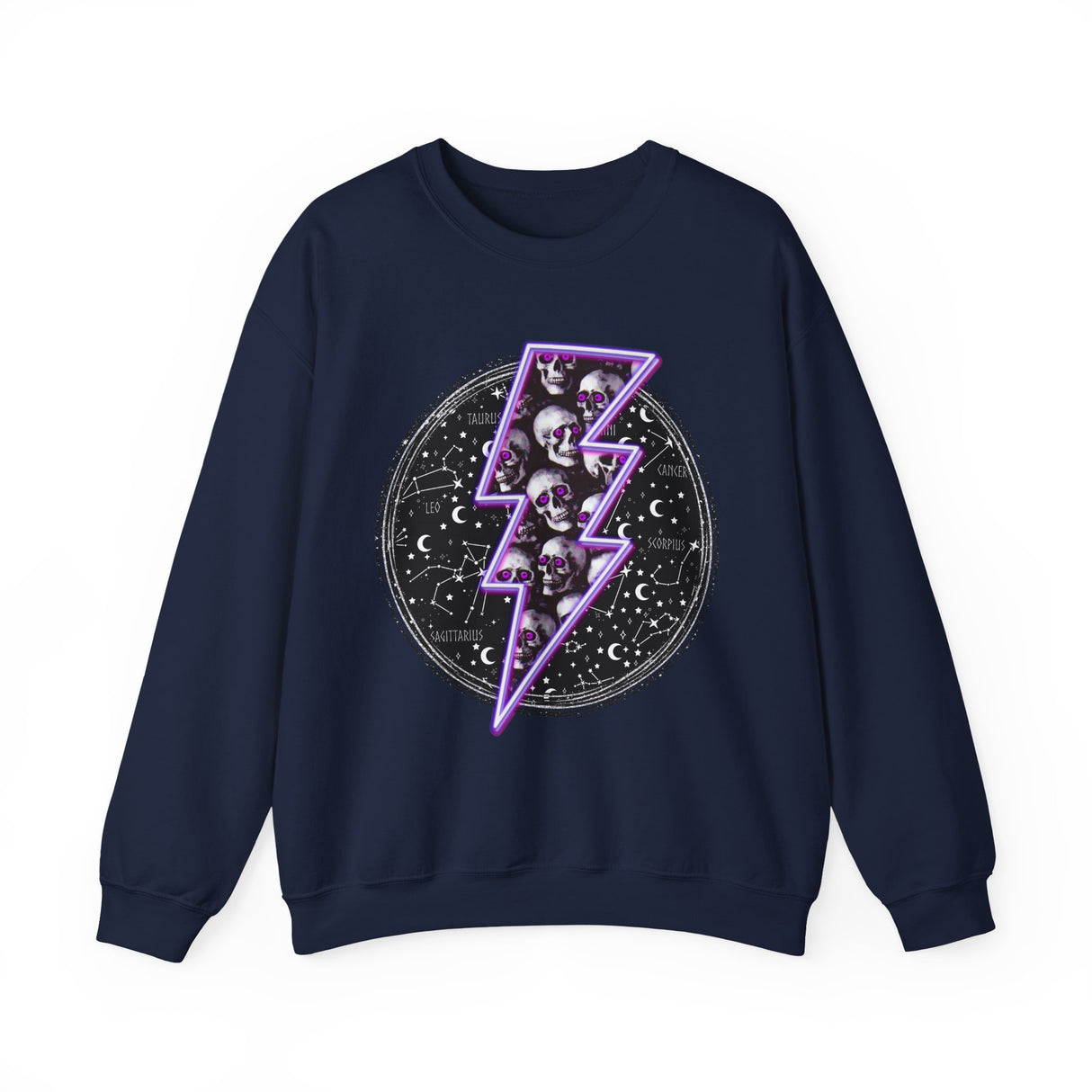 Skull Lightning Bolt Sweatshirt | Gothic Neon Skull Crewneck