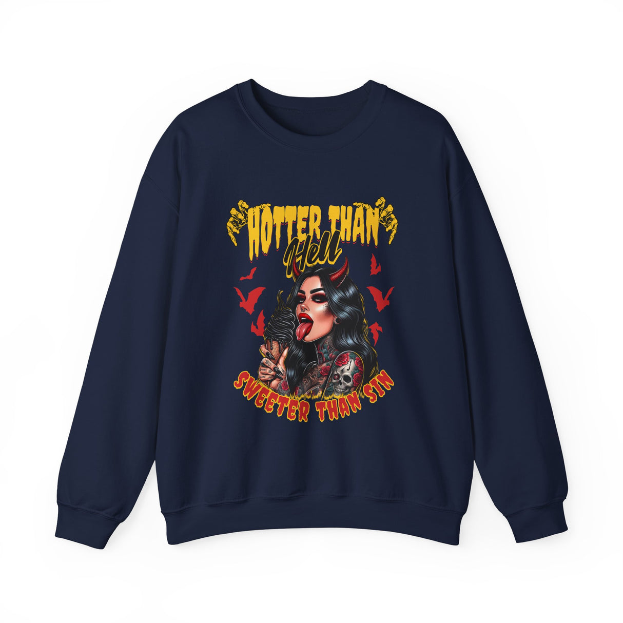 Hotter Than Hell Sweeter Than Sin Sweatshirt | Retro Tattoo Vampire, Gothic Horror