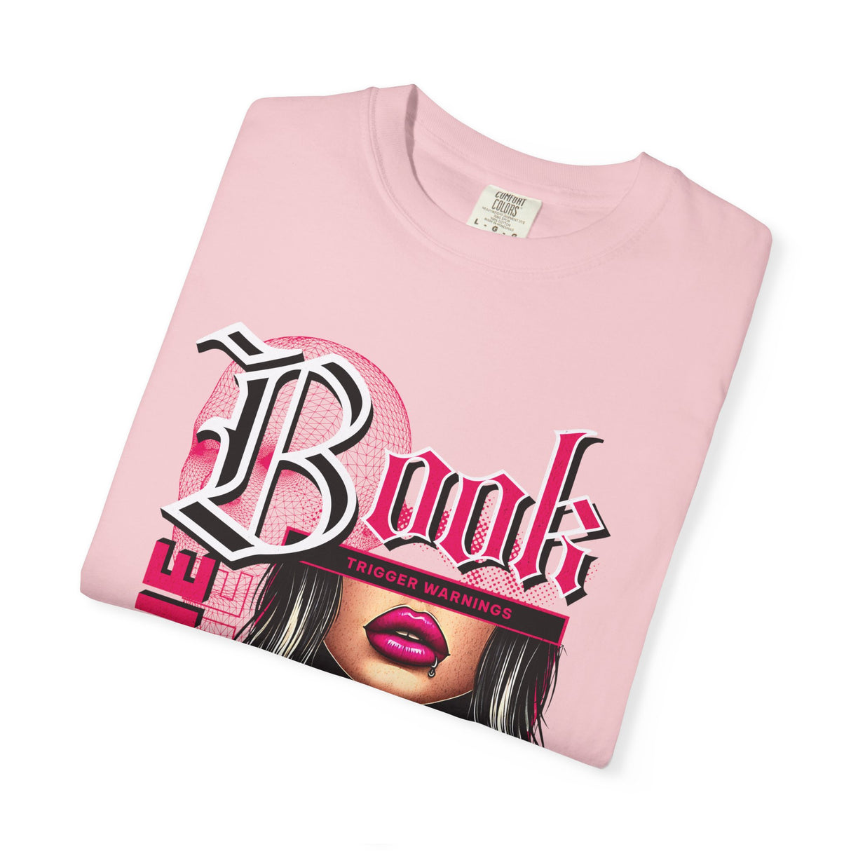 Baddie Book Graphic T-Shirt | Gothic Lip Art, Reading Girl Design