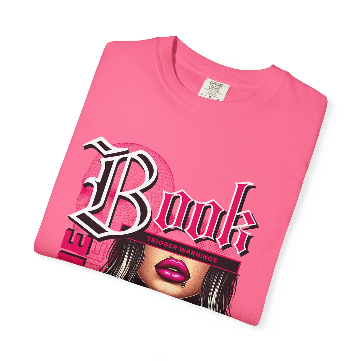 Baddie Book Graphic T-Shirt | Gothic Lip Art, Reading Girl Design