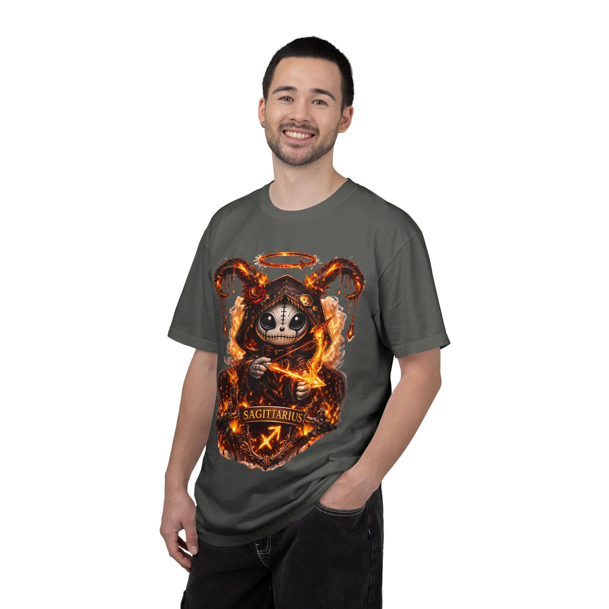 Fiery Sagittarius Skull Archer T-shirt | Zodiac Archer Graphic Tee