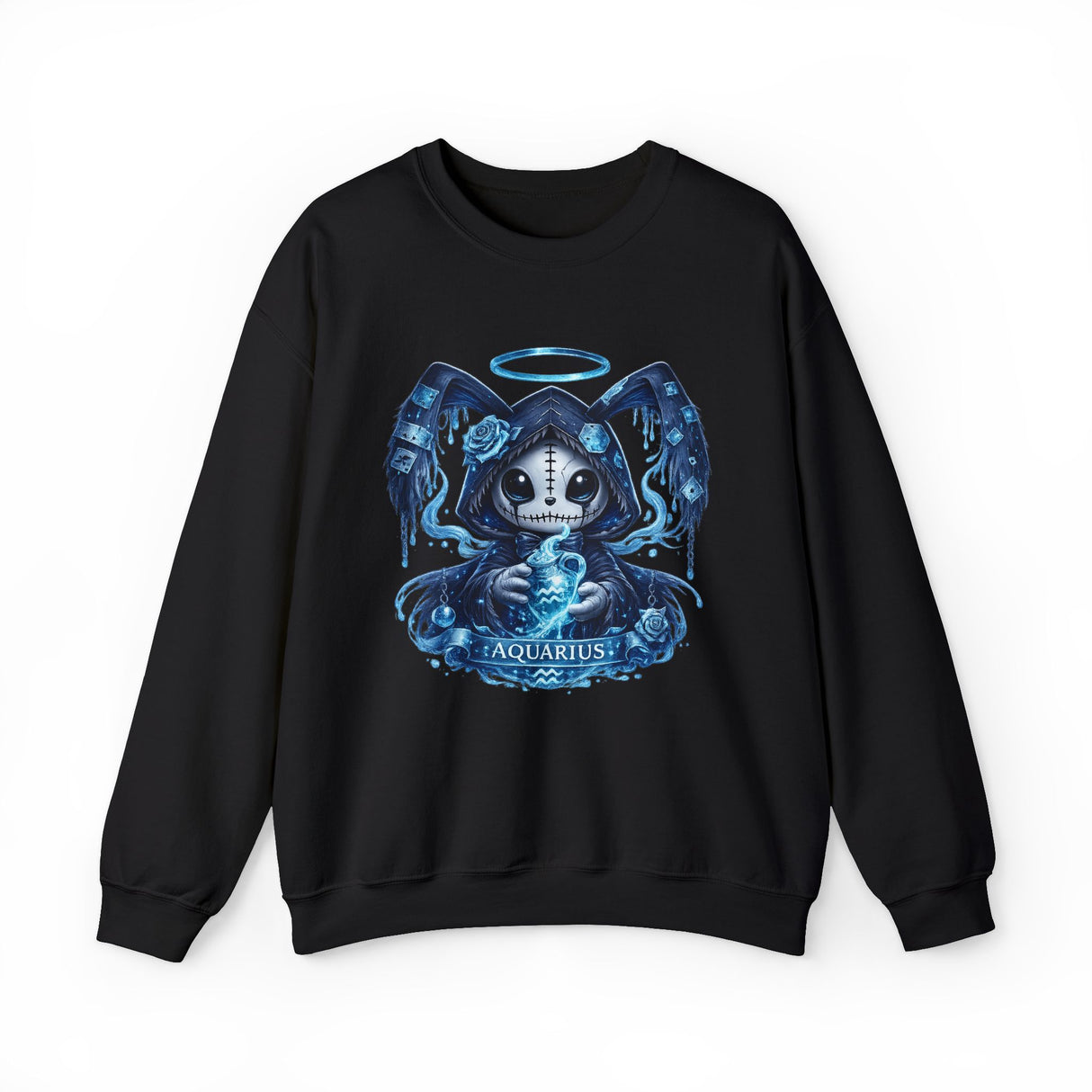 Aquarius Grim Reaper Zodiac Crewneck Sweatshirt | Water Bearer Hoodie Art