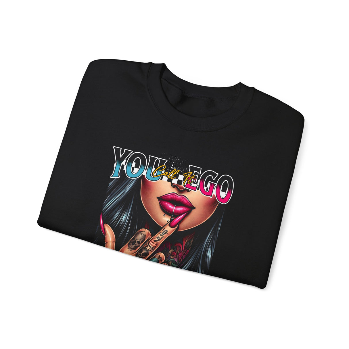 You Ego, Self Respect sweatshirt | Graphic woman flipping middle finger, neon text