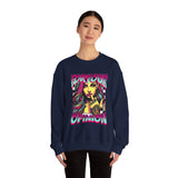For Your Opinion graphic crewneck, edgy neon girl illustration