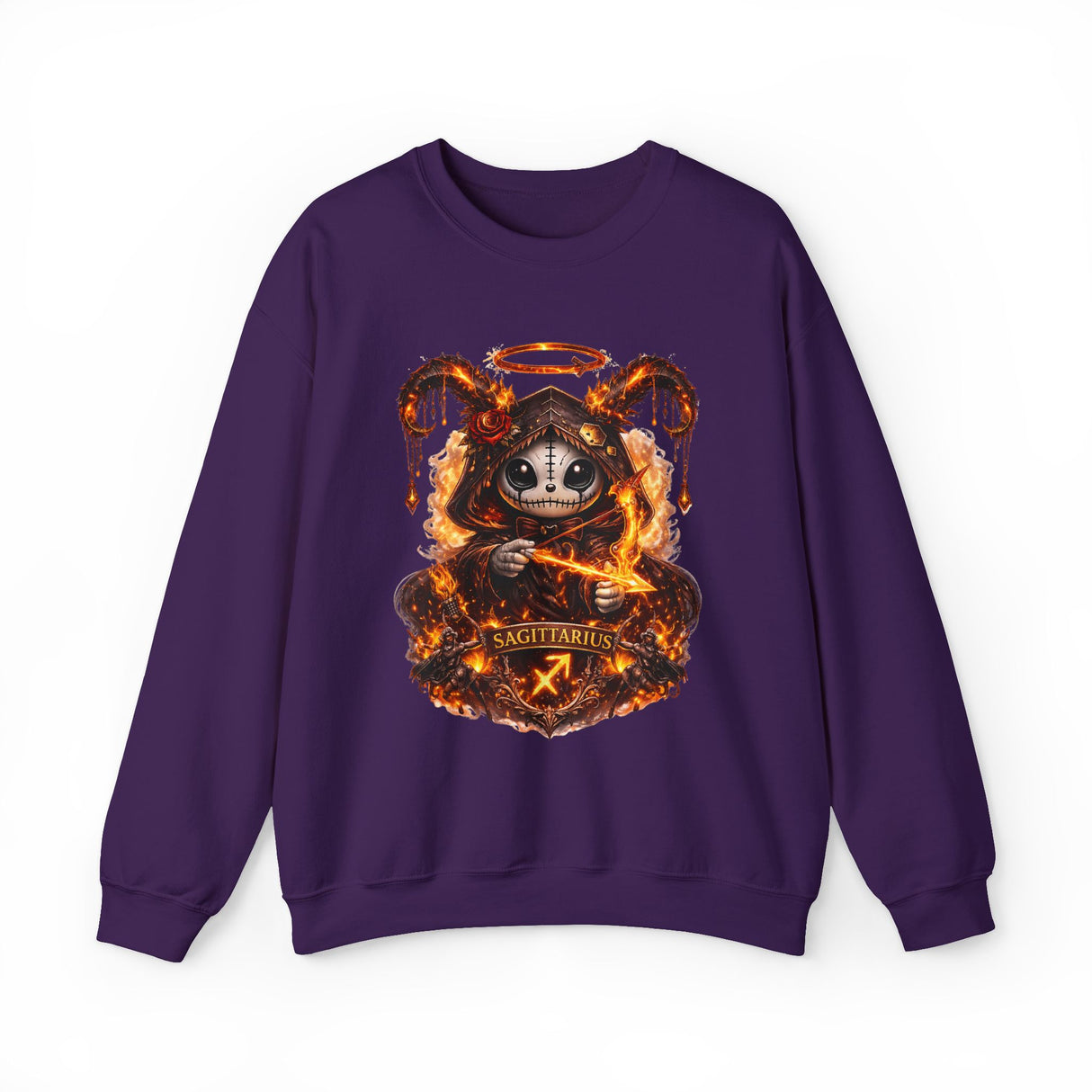 Fiery Sagittarius Ram Skull sweatshirt | Astrology Zodiac Crewneck