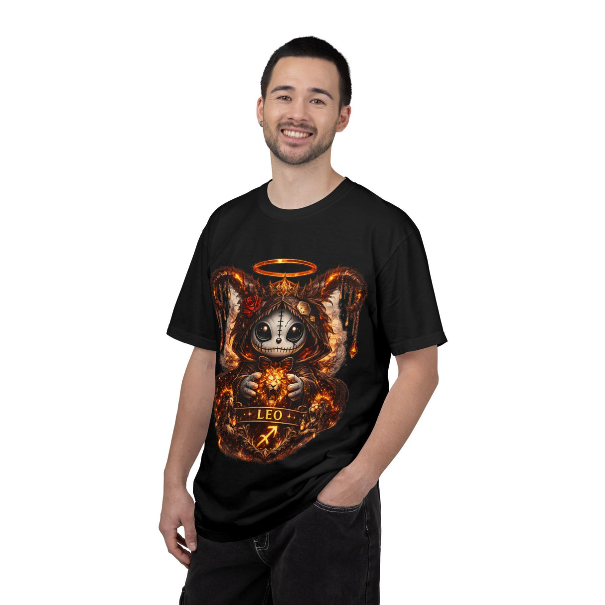 Leo Zodiac Demon Doll T-Shirt | Astrological Sagittarius Skull Illustration